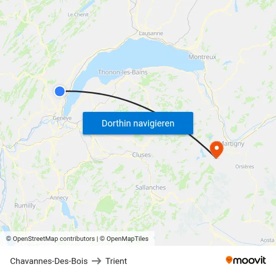 Chavannes-Des-Bois to Trient map