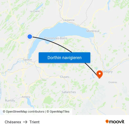 Chéserex to Trient map