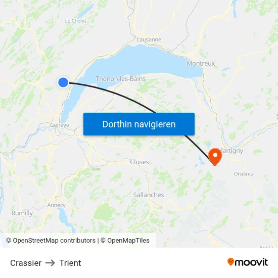 Crassier to Trient map