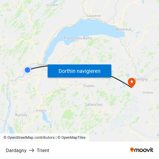 Dardagny to Trient map