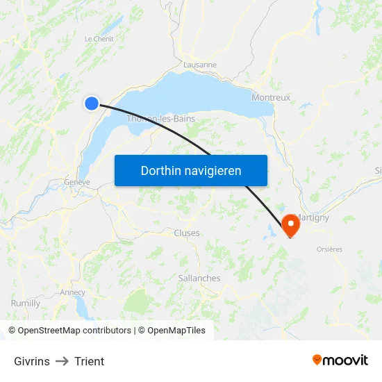 Givrins to Trient map
