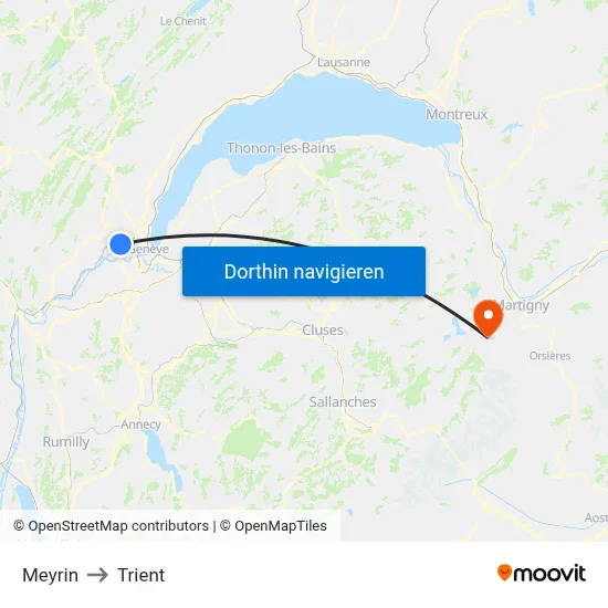 Meyrin to Trient map