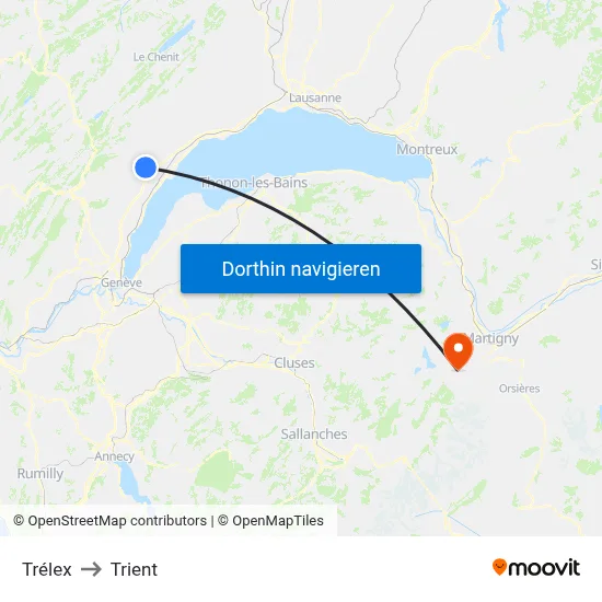 Trélex to Trient map