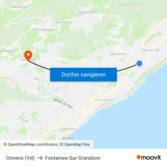 Onnens (Vd) to Fontaines-Sur-Grandson map