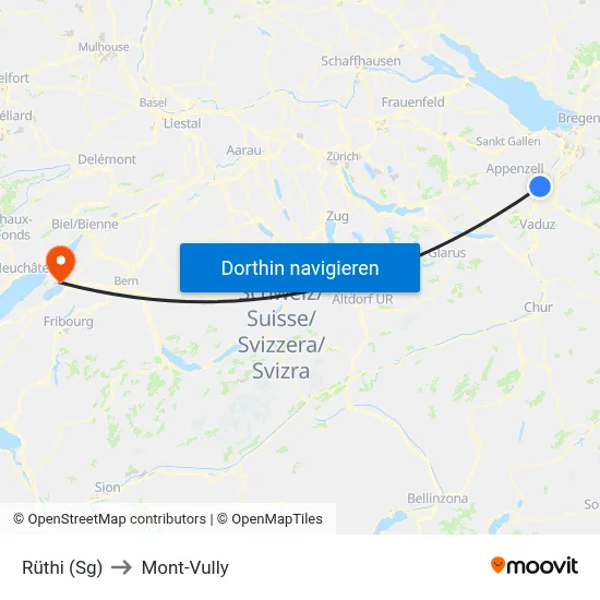 Rüthi (Sg) to Mont-Vully map