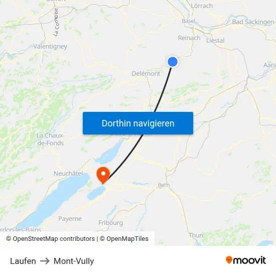 Laufen to Mont-Vully map