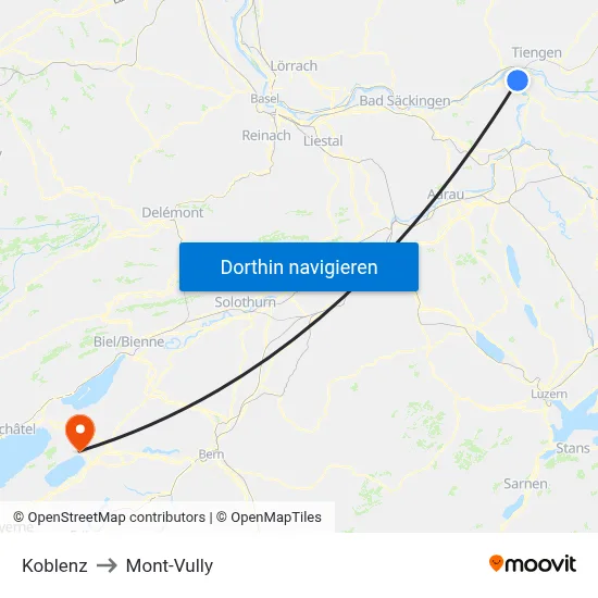 Koblenz to Mont-Vully map