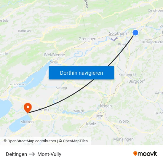 Deitingen to Mont-Vully map