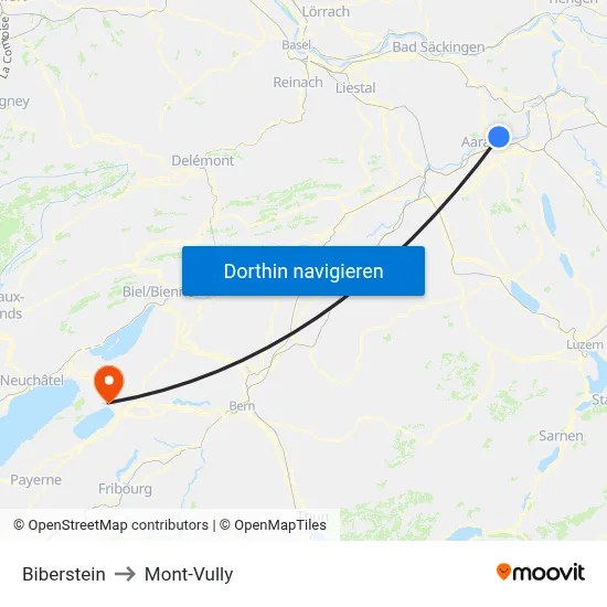 Biberstein to Mont-Vully map