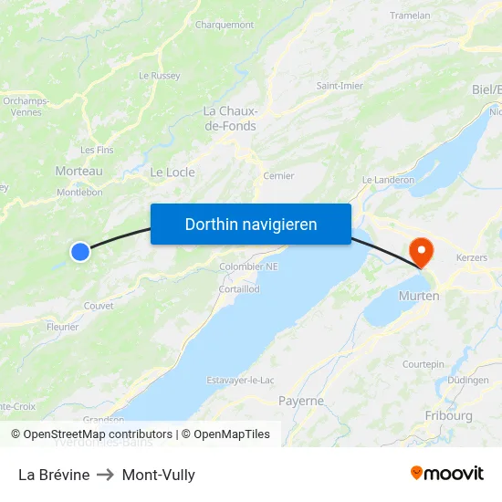 La Brévine to Mont-Vully map