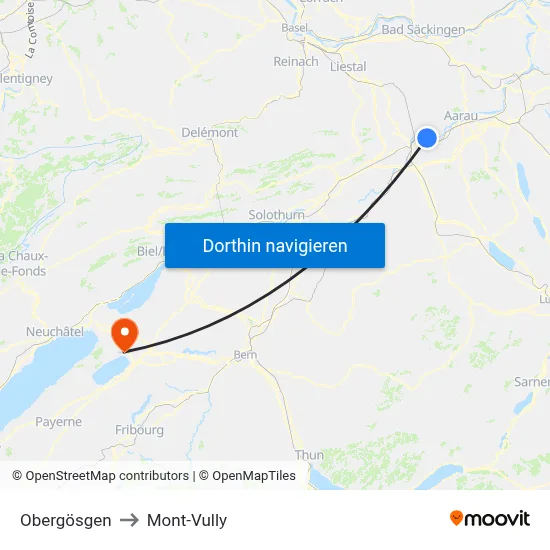 Obergösgen to Mont-Vully map