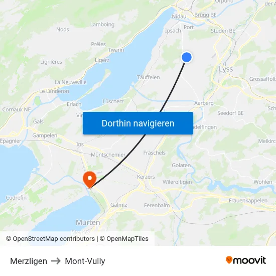 Merzligen to Mont-Vully map