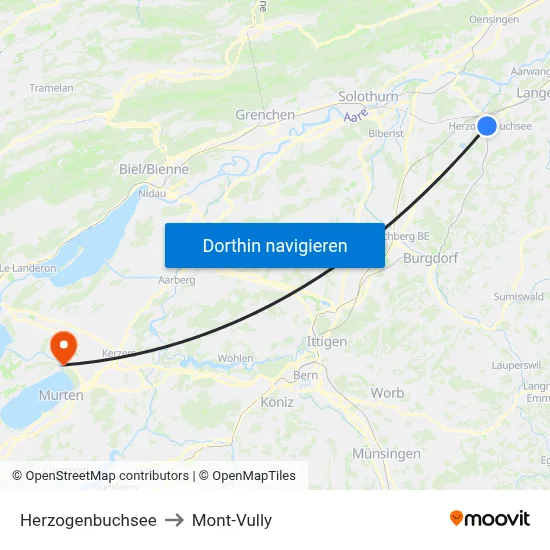 Herzogenbuchsee to Mont-Vully map