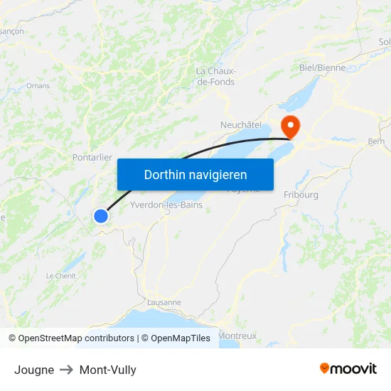 Jougne to Mont-Vully map
