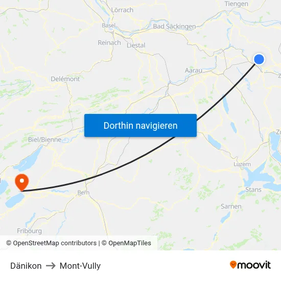 Dänikon to Mont-Vully map