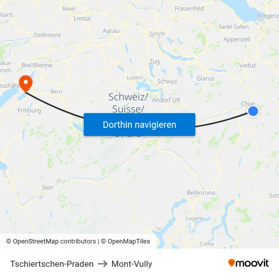 Tschiertschen-Praden to Mont-Vully map