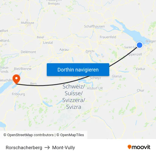 Rorschacherberg to Mont-Vully map