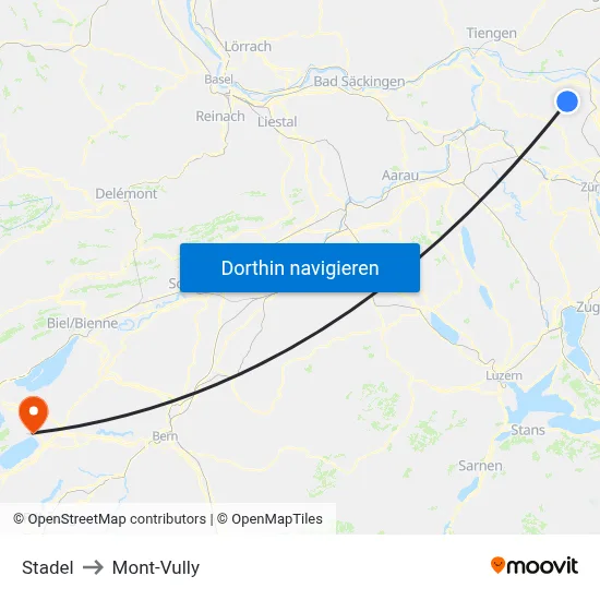 Stadel to Mont-Vully map