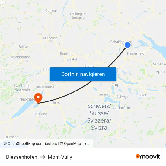 Diessenhofen to Mont-Vully map