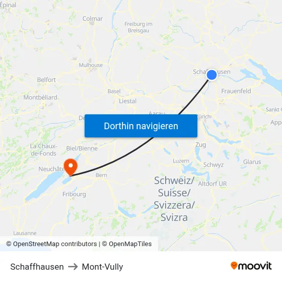 Schaffhausen to Mont-Vully map