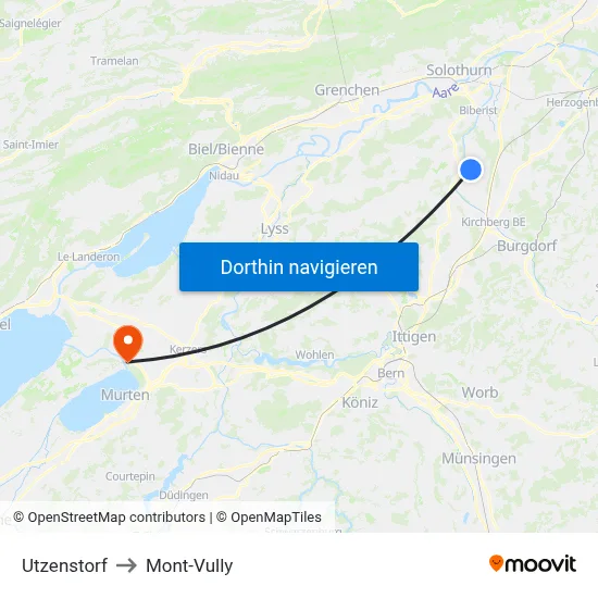 Utzenstorf to Mont-Vully map