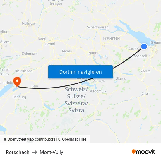 Rorschach to Mont-Vully map