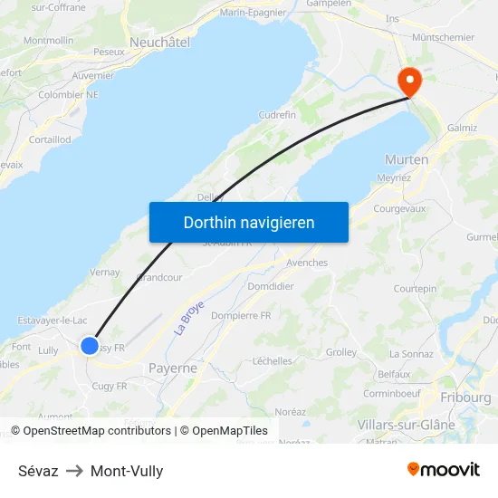 Sévaz to Mont-Vully map