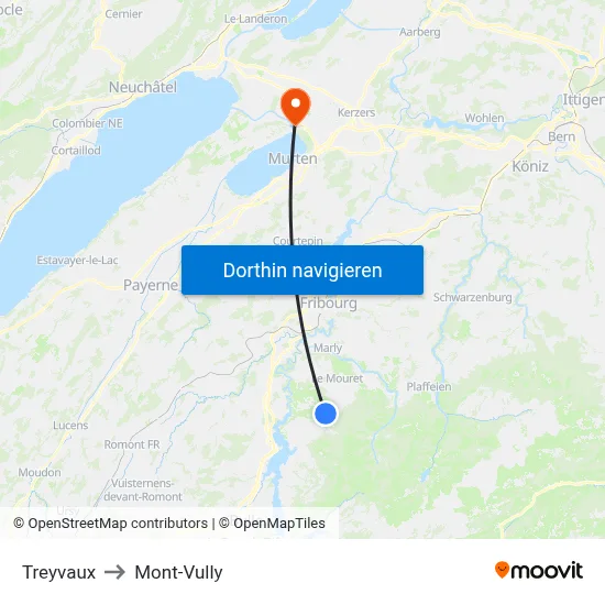 Treyvaux to Mont-Vully map