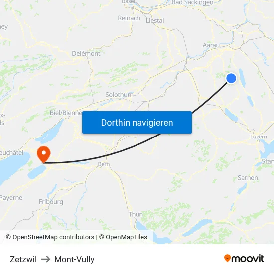 Zetzwil to Mont-Vully map