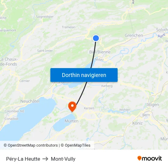 Péry-La Heutte to Mont-Vully map