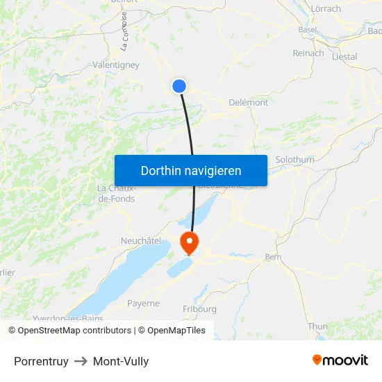 Porrentruy to Mont-Vully map