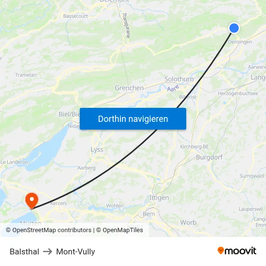 Balsthal to Mont-Vully map