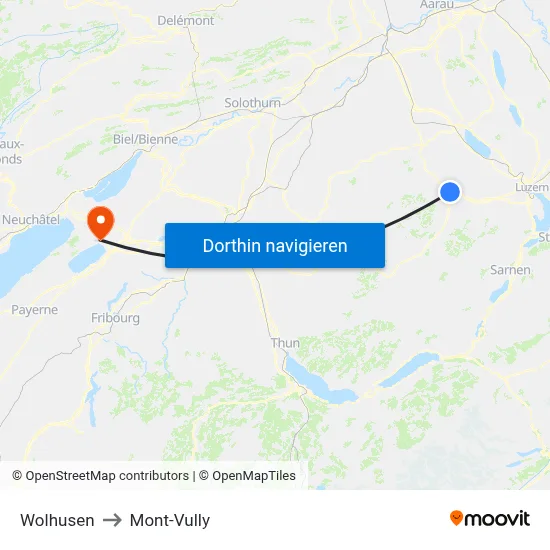 Wolhusen to Mont-Vully map