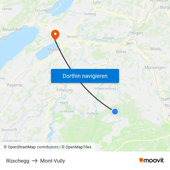 Rüschegg to Mont-Vully map