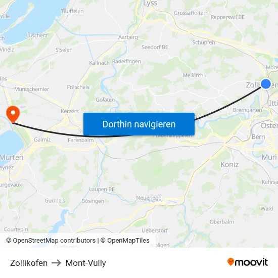 Zollikofen to Mont-Vully map