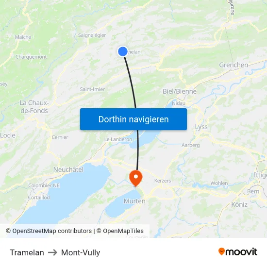 Tramelan to Mont-Vully map
