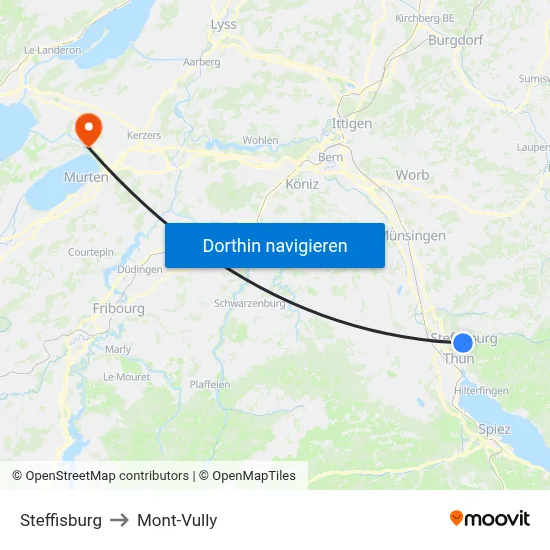 Steffisburg to Mont-Vully map