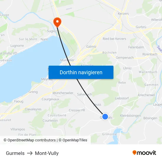 Gurmels to Mont-Vully map
