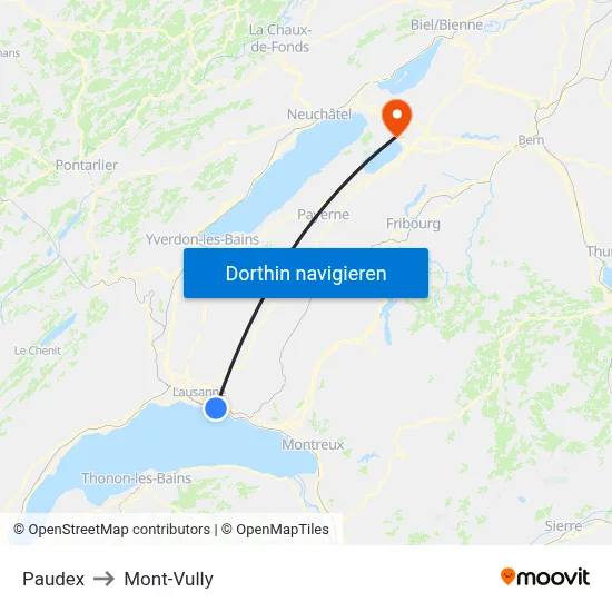 Paudex to Mont-Vully map