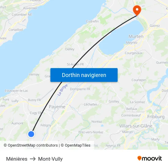 Ménières to Mont-Vully map