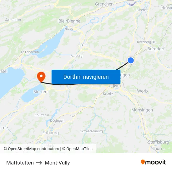 Mattstetten to Mont-Vully map