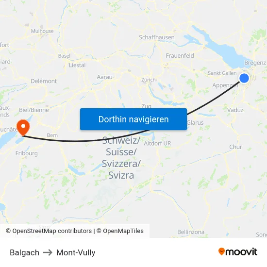 Balgach to Mont-Vully map