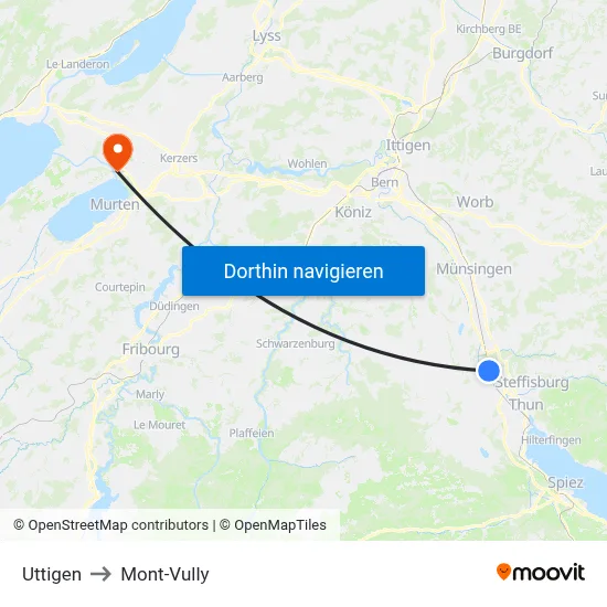 Uttigen to Mont-Vully map