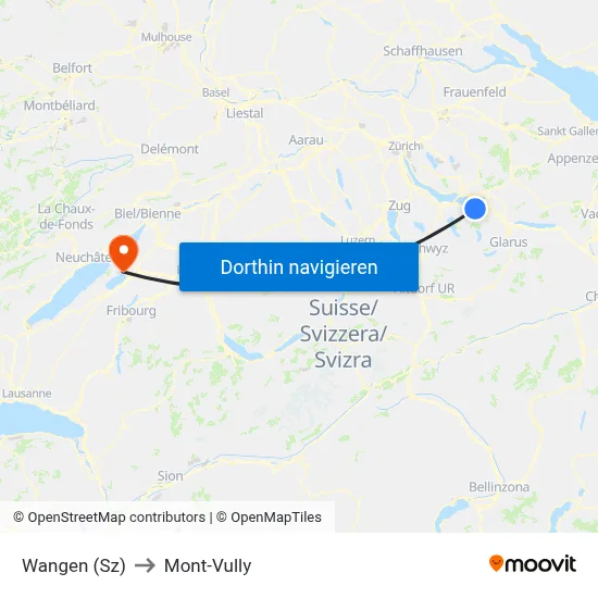 Wangen (Sz) to Mont-Vully map