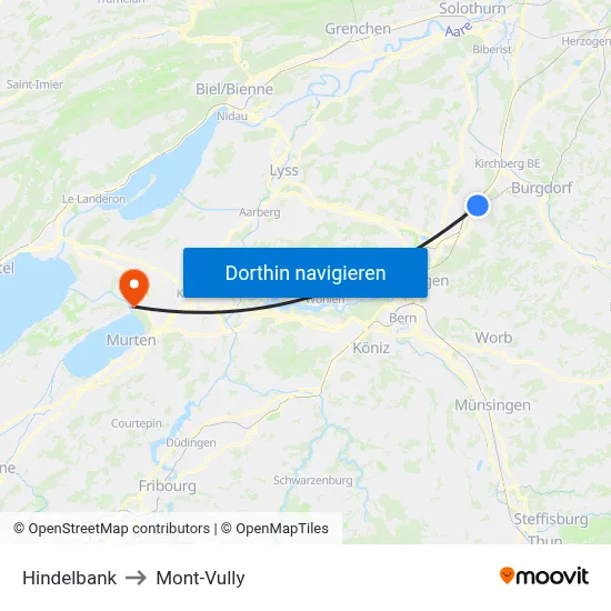 Hindelbank to Mont-Vully map