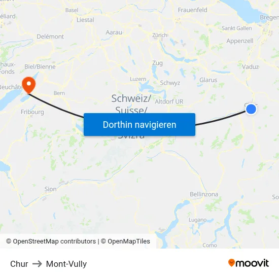 Chur to Mont-Vully map