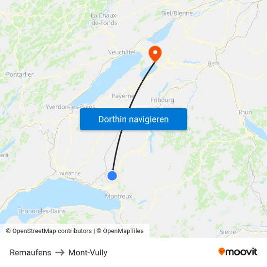 Remaufens to Mont-Vully map