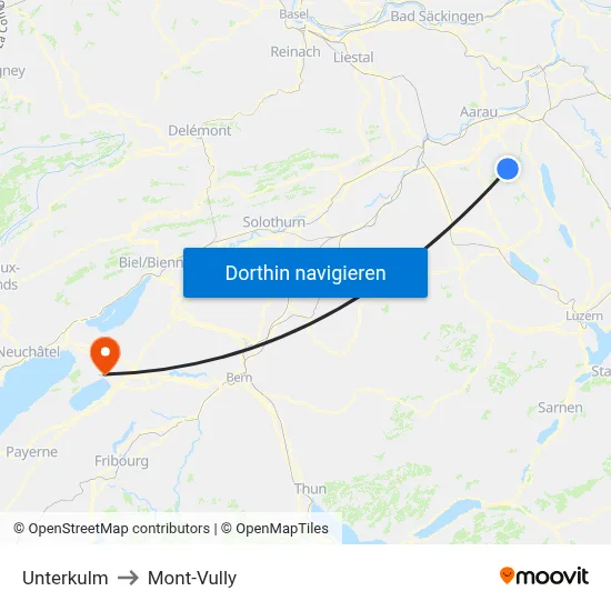 Unterkulm to Mont-Vully map