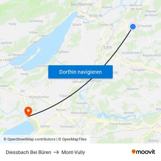 Diessbach Bei Büren to Mont-Vully map