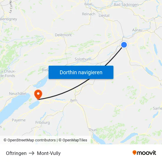 Oftringen to Mont-Vully map